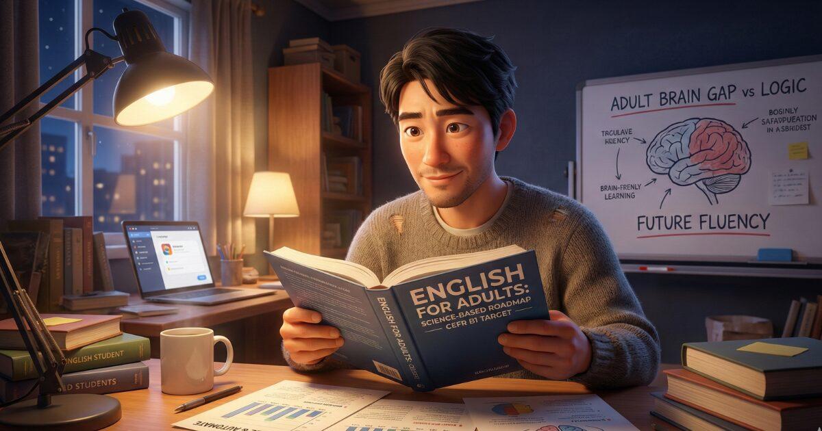 英語のテキストを1冊に絞り英語の学習をする男性