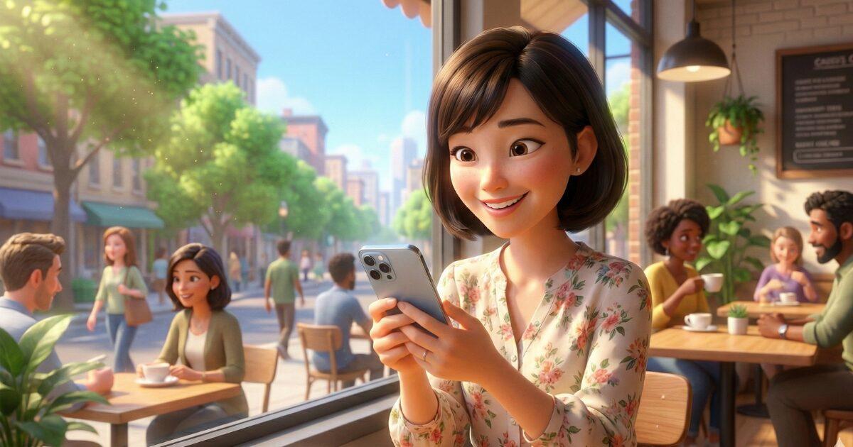 スマホを使ってAIで英語の学習をしている女性