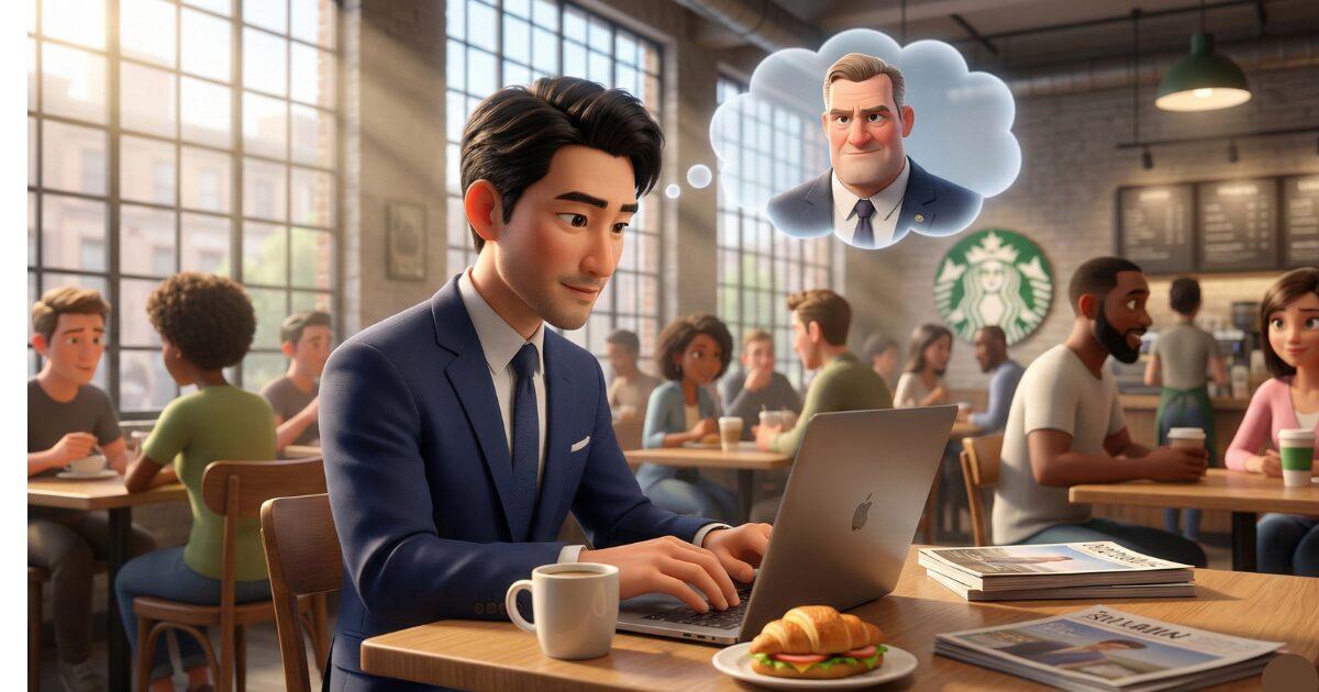 上司にメールを送信している男性