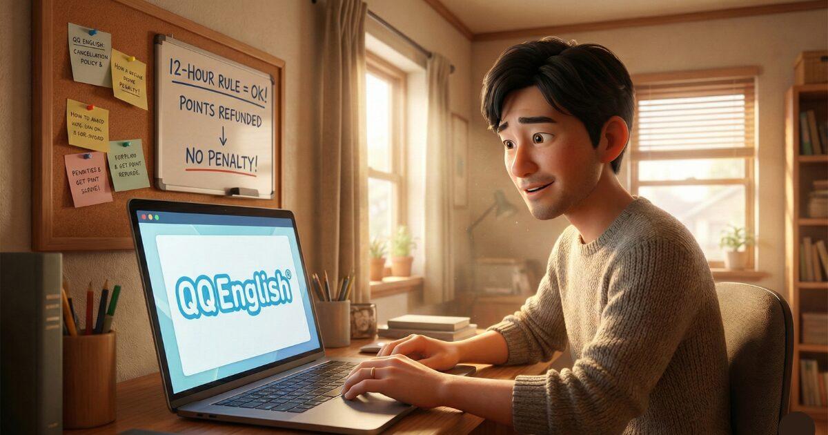 QQイングリッシュで英会話の学習をする男性