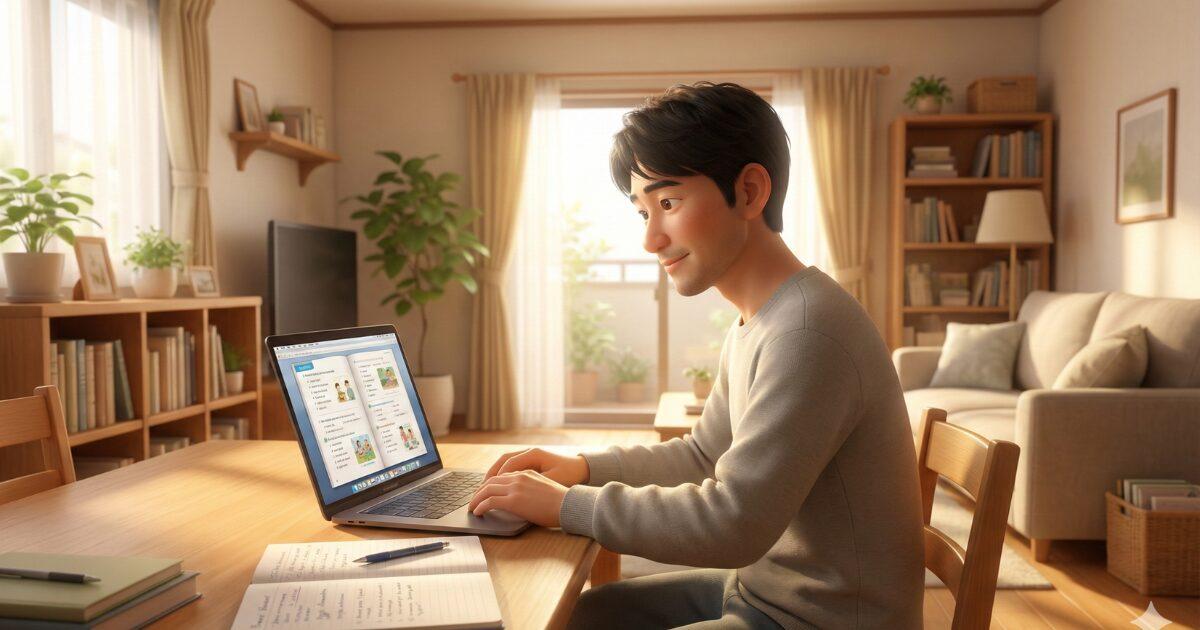 英語の勉強をしている男性