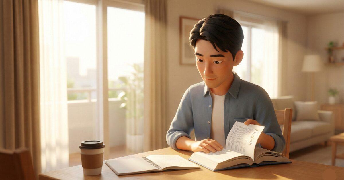 英語の勉強をしている男性