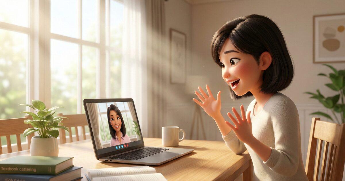 オンライン英会話で英語を勉強している40代女性