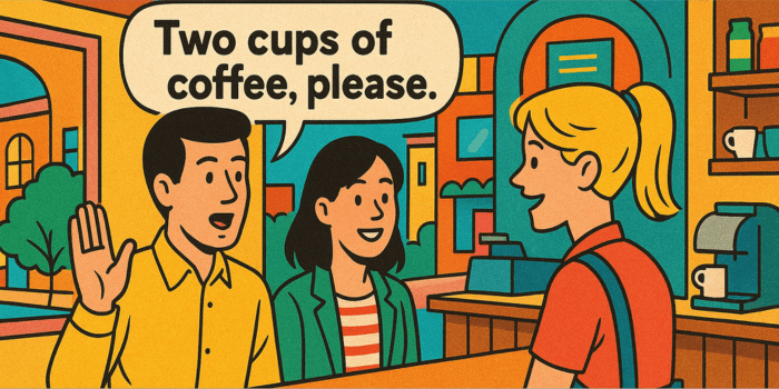 カフェでコーヒーを英語でオーダーしている男女