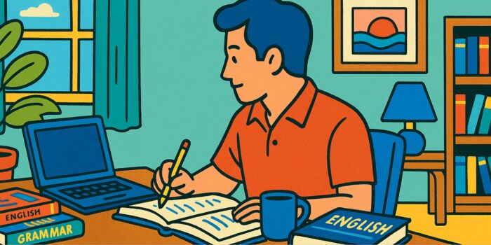 英語の勉強をしている男性