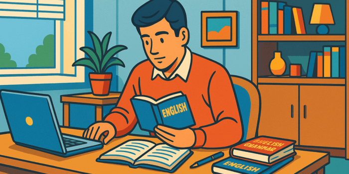 英語の勉強をしている男性