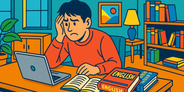 英語の勉強で悩んでいる男性