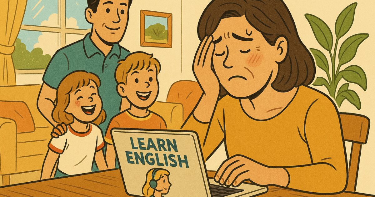 オンライン英会話で下手な英語を家族に聞かれるのが恥ずかしい女性