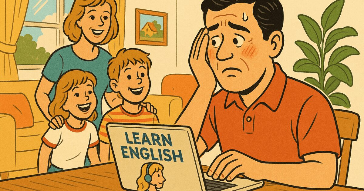 オンライン英会話で下手な英語を家族に聞かれるのが恥ずかしい男性