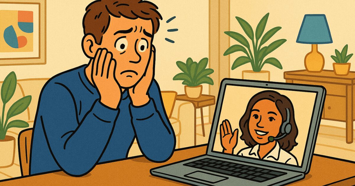 オンライン英会話で何も話せずフリーズした男性