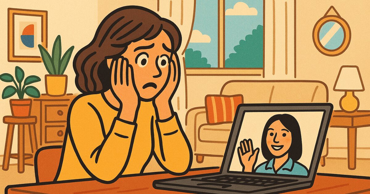 オンライン英会話で何も話せずフリーズした女性