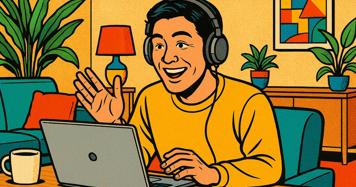 オンライン英会話で英語を勉強している男性